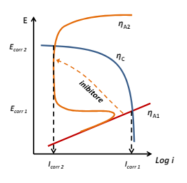 Variazione sul diagramma di Evans di un processo corrosivo con inibitori 